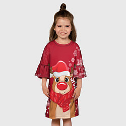 Платье клеш для девочки Новогодний олень и снежинки, цвет: 3D-принт — фото 2