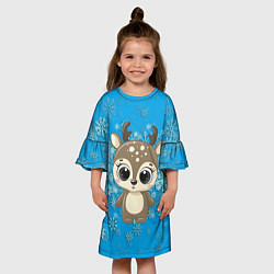 Платье клеш для девочки Милый олень и пушистые снежинки, цвет: 3D-принт — фото 2