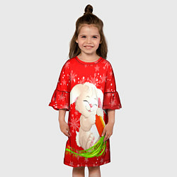 Платье клеш для девочки Весёлый кролик с морковкой, цвет: 3D-принт — фото 2
