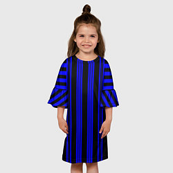 Платье клеш для девочки Черно синий полосатый узор, цвет: 3D-принт — фото 2