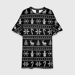 Детское платье Узор с ёлками снежинками и оленями