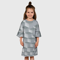 Платье клеш для девочки Серое множество объёмных блоков, цвет: 3D-принт — фото 2