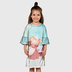 Платье клеш для девочки Зайка и зайчонок, цвет: 3D-принт — фото 2