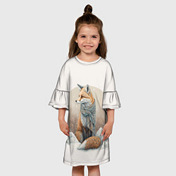 Платье клеш для девочки Лисица и сугроб, цвет: 3D-принт — фото 2