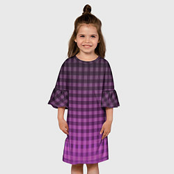 Платье клеш для девочки Фиолетово-розовый клетчатый градиент, цвет: 3D-принт — фото 2