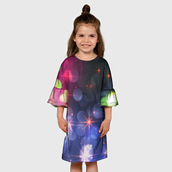 Платье клеш для девочки Поп арт неоновые звезды космического неба, цвет: 3D-принт — фото 2