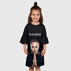 Платье клеш для девочки Илон Маск, портрет на черном фоне, цвет: 3D-принт — фото 2