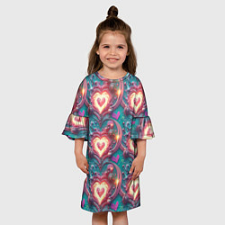 Платье клеш для девочки Паттерн пылающие сердца, цвет: 3D-принт — фото 2