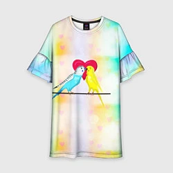 Платье клеш для девочки Влюбленные волнистые попугайчики, цвет: 3D-принт