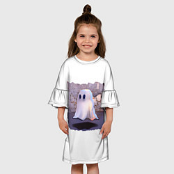 Платье клеш для девочки Потерявшееся привидение, цвет: 3D-принт — фото 2