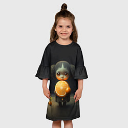 Платье клеш для девочки Девочка с мандарином в руках, цвет: 3D-принт — фото 2