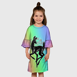 Платье клеш для девочки Чёрный олень с множеством глаз, цвет: 3D-принт — фото 2