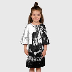 Платье клеш для девочки Wednesday black and white, цвет: 3D-принт — фото 2