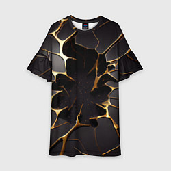 Платье клеш для девочки Трещины в пропасть: черно-золотой узор, цвет: 3D-принт