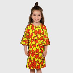 Платье клеш для девочки Красно-желтые сердца, цвет: 3D-принт — фото 2
