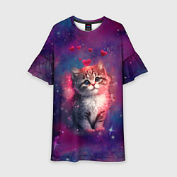 Платье клеш для девочки Космически котенок, цвет: 3D-принт