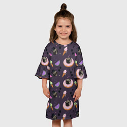 Платье клеш для девочки Паттерн с мопсами и едой, цвет: 3D-принт — фото 2