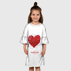 Платье клеш для девочки Сердце из роз на белом фоне, цвет: 3D-принт — фото 2