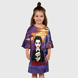 Платье клеш для девочки Уэнсдэй с черепом в руках, цвет: 3D-принт — фото 2
