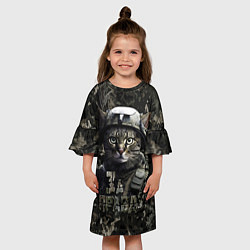 Платье клеш для девочки Полосатый кот в каске, цвет: 3D-принт — фото 2