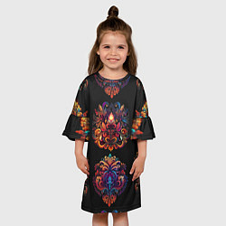 Платье клеш для девочки Русские орнаменты неон, цвет: 3D-принт — фото 2