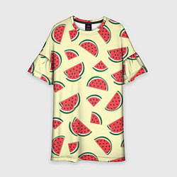 Платье клеш для девочки Кусочки арбуза на желтом фоне, цвет: 3D-принт