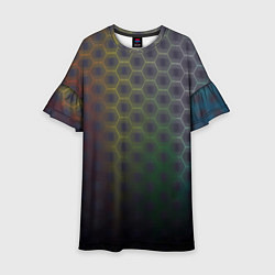 Платье клеш для девочки Абстрактные соты размытые, цвет: 3D-принт