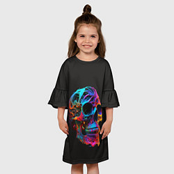 Платье клеш для девочки Неоновый череп, цвет: 3D-принт — фото 2