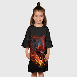 Платье клеш для девочки Огненный злой волк с красными глазами, цвет: 3D-принт — фото 2