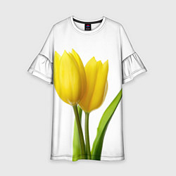 Платье клеш для девочки Желтые тюльпаны на белом, цвет: 3D-принт