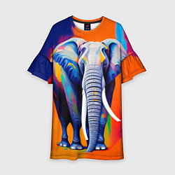 Платье клеш для девочки Слон красочный, цвет: 3D-принт
