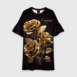 Платье клеш для девочки Золотые розы, цвет: 3D-принт