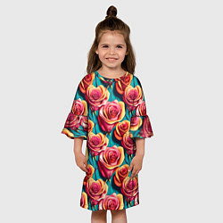 Платье клеш для девочки Паттерн с розами, цвет: 3D-принт — фото 2