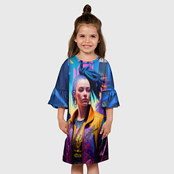 Платье клеш для девочки Девушка в ночном городе - киберпанк - нейросеть, цвет: 3D-принт — фото 2