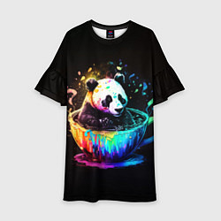 Платье клеш для девочки Панда в кружке, цвет: 3D-принт