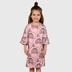 Платье клеш для девочки Цветы в стиле бохо на пудрово-розовом фоне, цвет: 3D-принт — фото 2