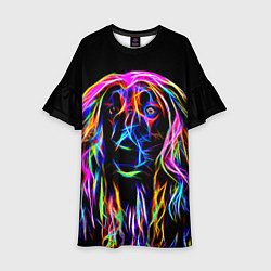 Платье клеш для девочки Dog - neon lines, цвет: 3D-принт