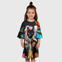 Платье клеш для девочки Модный чёрный кот - нейросеть - мода, цвет: 3D-принт — фото 2
