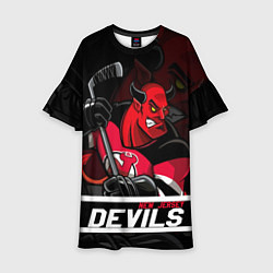 Платье клеш для девочки New Jersey Devils маскот, цвет: 3D-принт