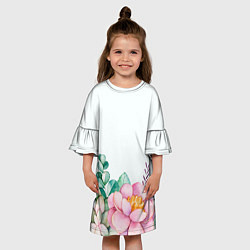 Платье клеш для девочки Цветы нарисованные акварелью - снизу, цвет: 3D-принт — фото 2