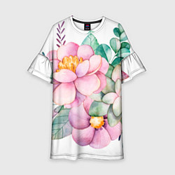 Платье клеш для девочки Пастельные цветы - посередине, цвет: 3D-принт