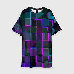 Платье клеш для девочки Неоновые линии и кубы, цвет: 3D-принт