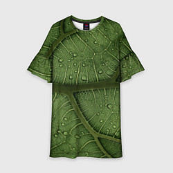 Платье клеш для девочки Текстура зелёной листы, цвет: 3D-принт