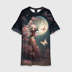Платье клеш для девочки Девушка в сакуре под луной, цвет: 3D-принт