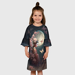 Платье клеш для девочки Девушка в сакуре под луной, цвет: 3D-принт — фото 2