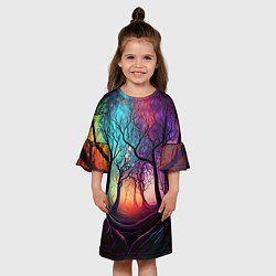Платье клеш для девочки Разноцветный неоновый лес, цвет: 3D-принт — фото 2