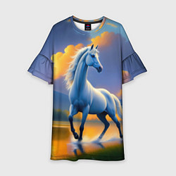 Платье клеш для девочки Белая лошадь на рассвете, цвет: 3D-принт