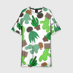 Платье клеш для девочки Кактусы в горшках - паттерн, цвет: 3D-принт