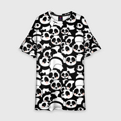 Платье клеш для девочки Чёрно-белые панды, цвет: 3D-принт