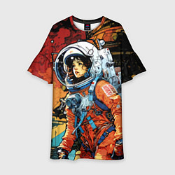 Платье клеш для девочки Девушка космонавт в фантастическом городе, цвет: 3D-принт